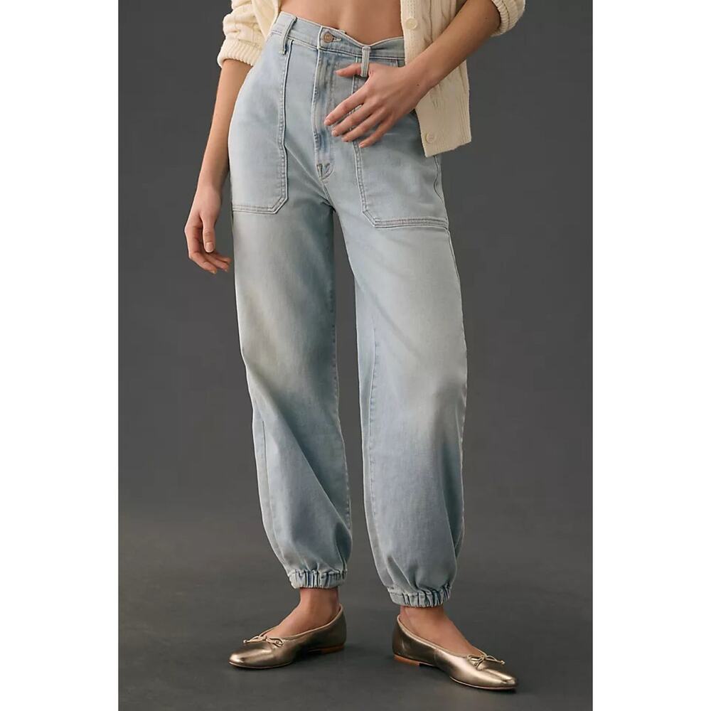 MOTHER The Wrapper Springy Barrel Leg Cargo Jeans Light Wash Size 29